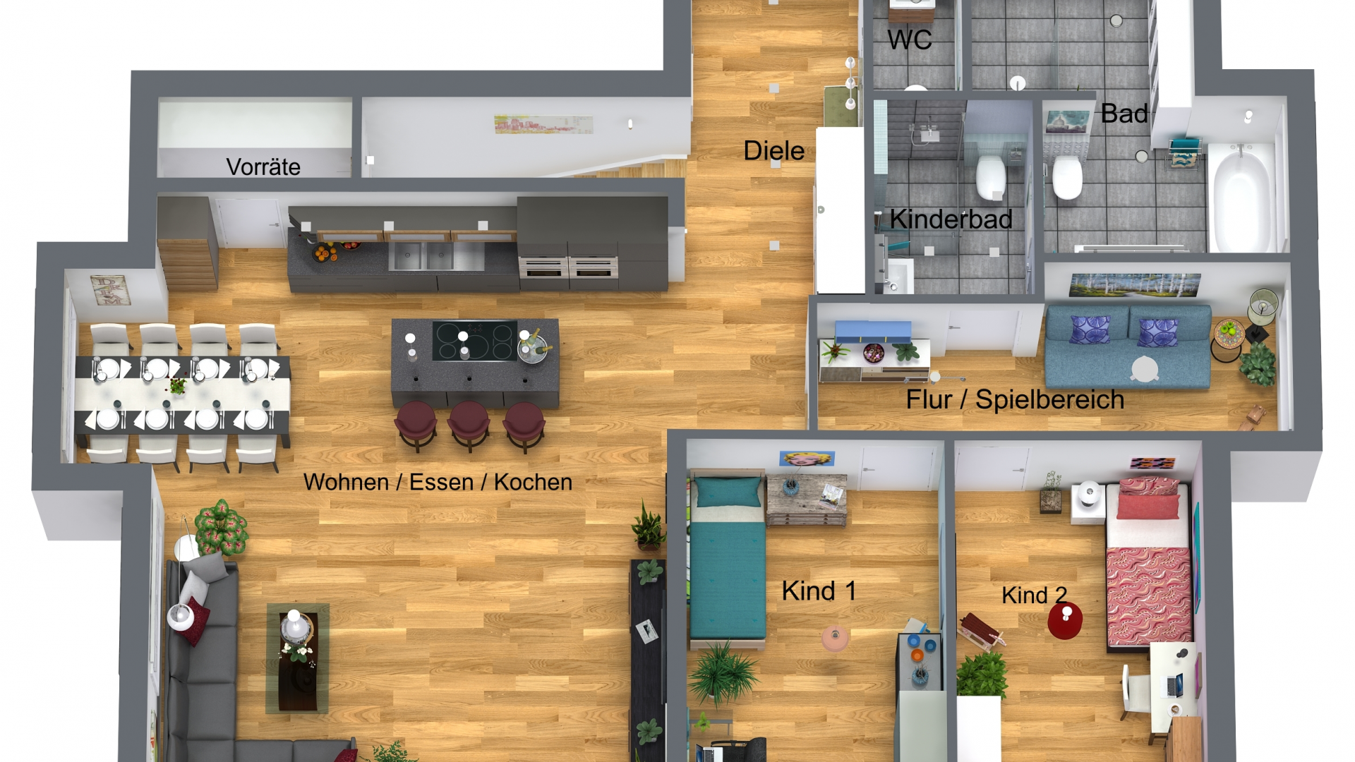 Grundriss Erdgeschoss in 3d