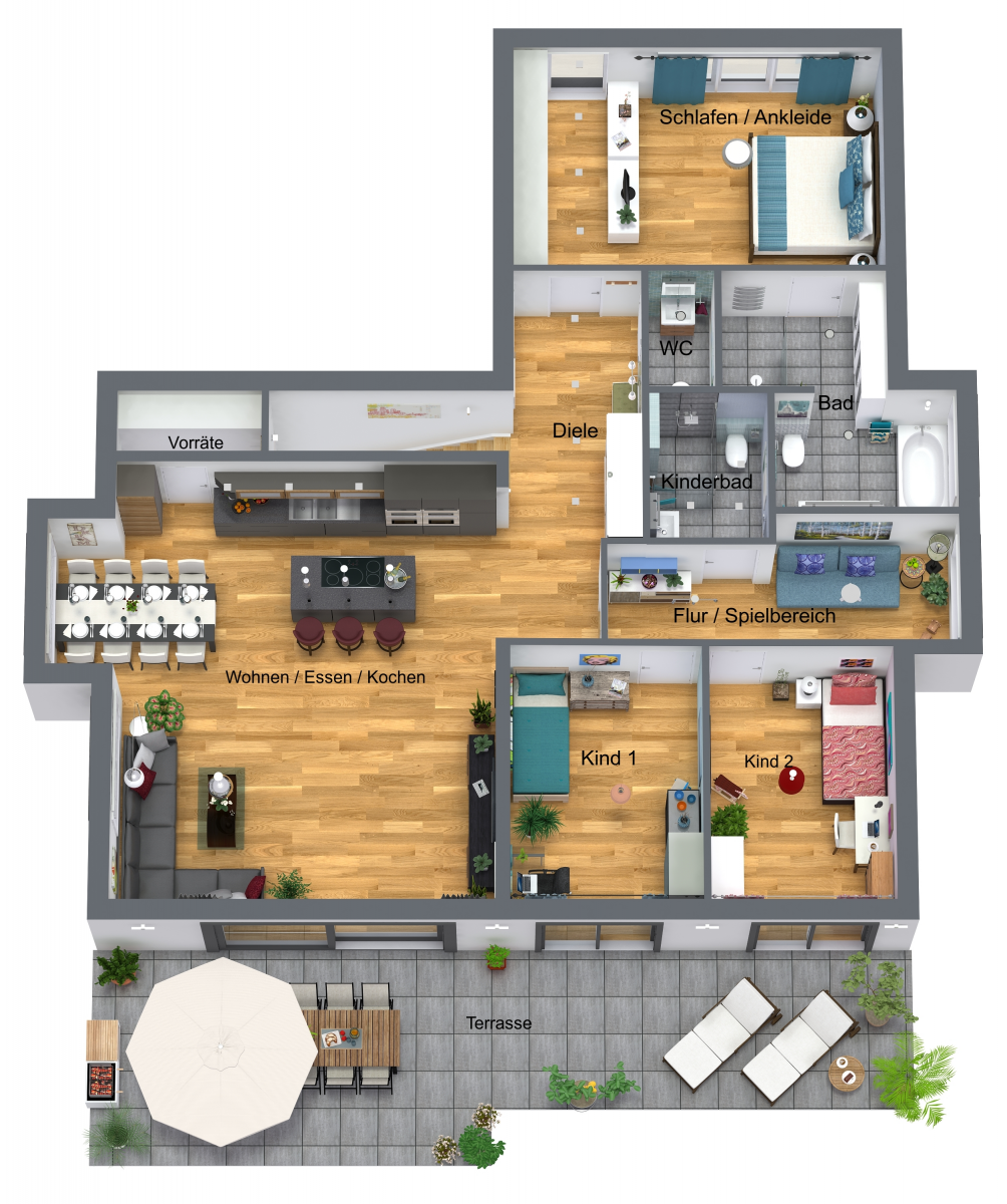 Grundriss Erdgeschoss in 3d